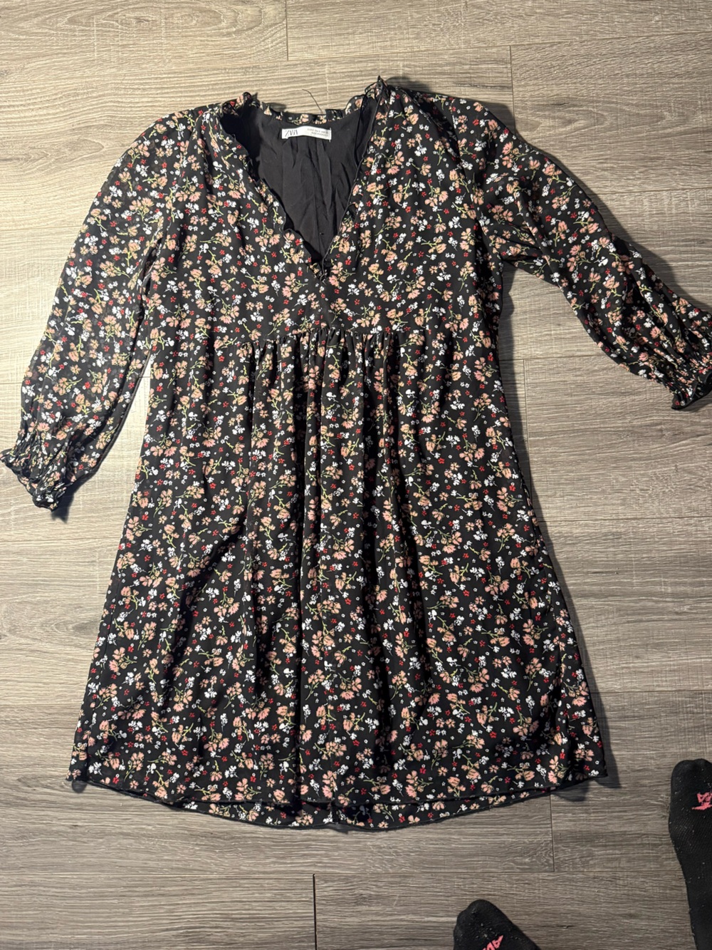 Floral Black Ruffled Dress - Brand: Zara